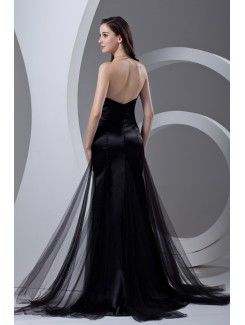 Satin and Net Sweetheart Sheath Sweep Train Prom Dress