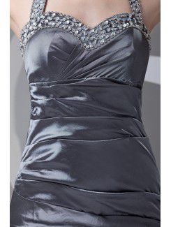 Taffeta Halter A-line Floor Length Sequins Prom Dress