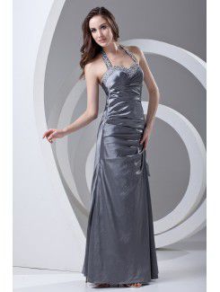 Taffeta Halter A-line Floor Length Sequins Prom Dress