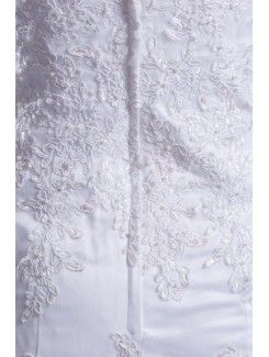 Satin and Net Strapless Sweep Train Sheath Embroidered Wedding Dress