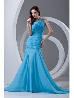 Chiffon Asymmetrical Sheath Sweep Train Directionally Ruched Prom Dress