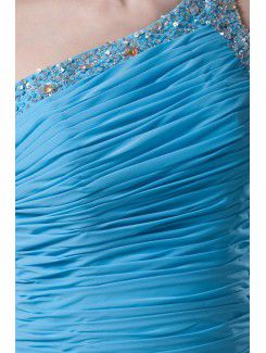 Chiffon Asymmetrical Sheath Sweep Train Directionally Ruched Prom Dress