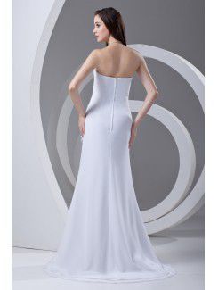 Chiffon Strapless Sheath Sweep Train Embroidered Prom Dress