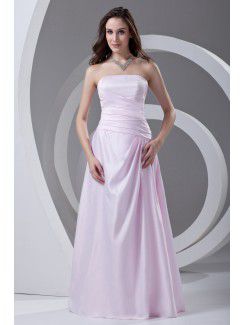 Satin Strapless A-line Floor Length Directionally Ruched Prom Dress