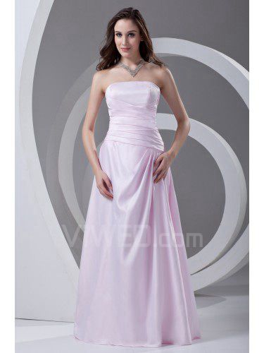 Cetim strapless uma linha de comprimento do piso direcional ruched vestido de baile