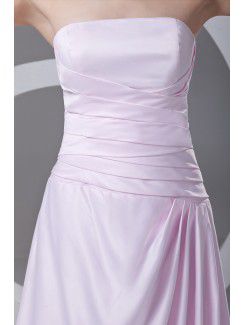 Satin Strapless A-line Floor Length Directionally Ruched Prom Dress