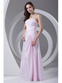 Satin Strapless A-line Floor Length Directionally Ruched Prom Dress