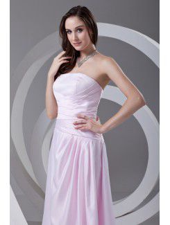 Satin Strapless A-line Floor Length Directionally Ruched Prom Dress