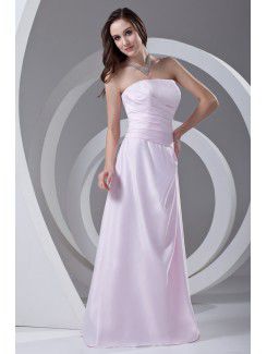 Satin Strapless A-line Floor Length Directionally Ruched Prom Dress