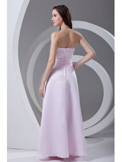 Satin Strapless A-line Floor Length Directionally Ruched Prom Dress