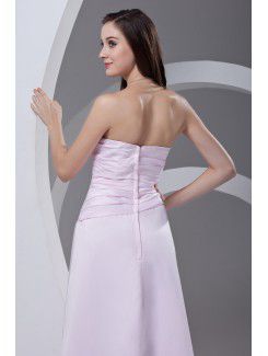 Satin Strapless A-line Floor Length Directionally Ruched Prom Dress