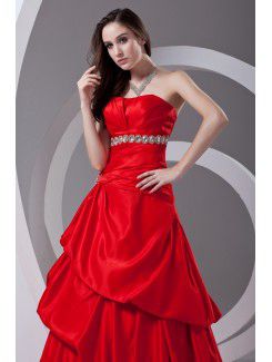 Satin Scoop A-line Floor Length Embroidered Prom Dress