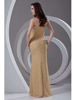 Chiffon Spaghetti Column Floor Length Gathered Ruched Prom Dress