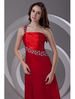 Satin One-Shoulder A-line Sweep Train Sequins Prom Dress