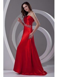 Satin One-Shoulder A-line Sweep Train Sequins Prom Dress