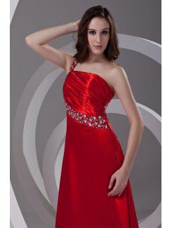 Satin One-Shoulder A-line Sweep Train Sequins Prom Dress