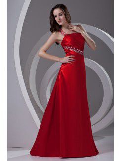 Satin One-Shoulder A-line Sweep Train Sequins Prom Dress