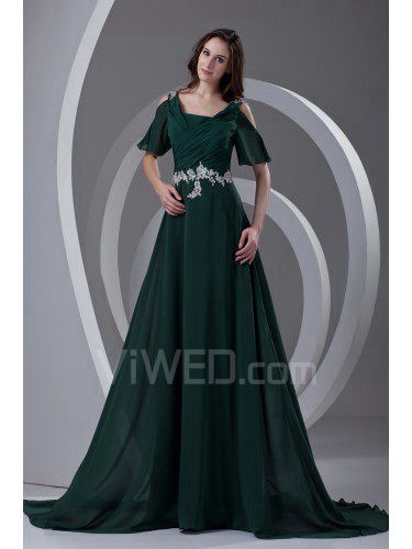 Chiffon riemen a-lineschleifezug bestickte ballkleid