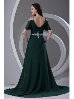 Chiffon Straps A-line Sweep Train Embroidered Prom Dress