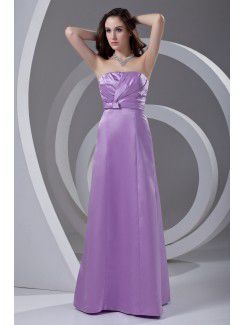 Satin Straps A-line Floor Length Gathered Ruched Prom Dress