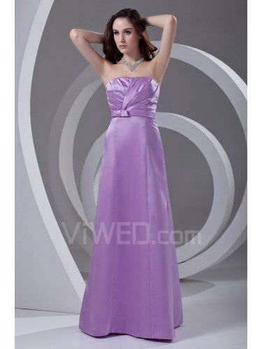 Satin Straps A-line Floor Length Gathered Ruched Prom Dress