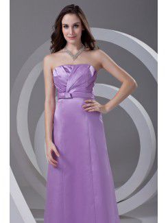 Satin Straps A-line Floor Length Gathered Ruched Prom Dress