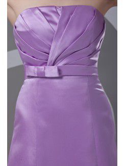 Satin Straps A-line Floor Length Gathered Ruched Prom Dress