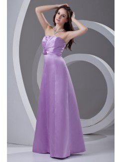 Satin Straps A-line Floor Length Gathered Ruched Prom Dress