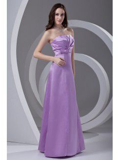 Satin Straps A-line Floor Length Gathered Ruched Prom Dress