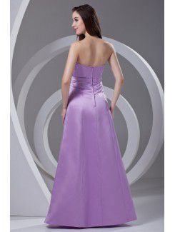 Satin Straps A-line Floor Length Gathered Ruched Prom Dress