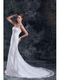 Lace Strapless Sweep Train Sheath Embroidered Wedding Dress