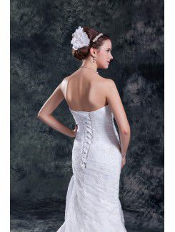 Lace Strapless Sweep Train Sheath Embroidered Wedding Dress