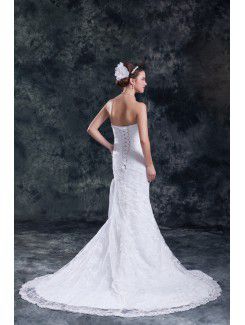 Lace Strapless Sweep Train Sheath Embroidered Wedding Dress