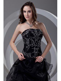 Organza Strapless A-line Floor Length Embroidered Prom Dress