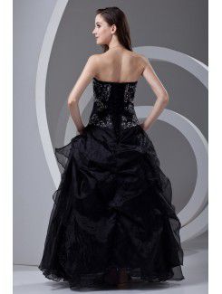 Organza Strapless A-line Floor Length Embroidered Prom Dress