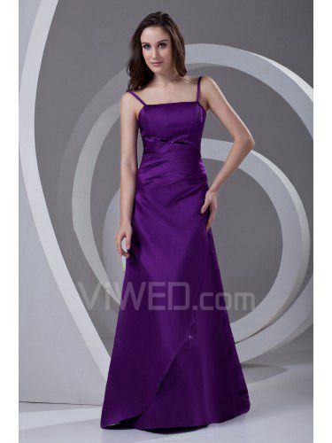 Satin Spaghetti A-line Floor Length Embroidered Prom Dress