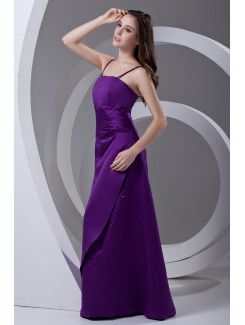 Satin Spaghetti A-line Floor Length Embroidered Prom Dress