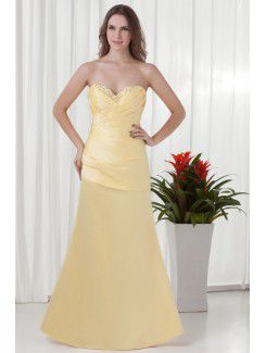 Satin Sweetheart A-line Floor Length Gathered Ruched Prom Dress