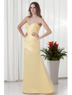 Satin Sweetheart A-line Floor Length Gathered Ruched Prom Dress