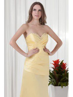 Satin Sweetheart A-line Floor Length Gathered Ruched Prom Dress