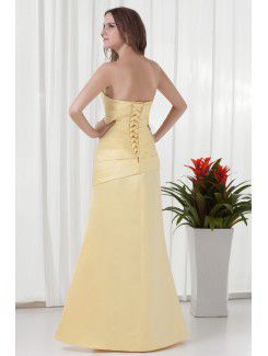 Satin Sweetheart A-line Floor Length Gathered Ruched Prom Dress