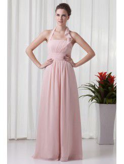 Chiffon halter kolonne gulv lengde promenadekonsert kjole