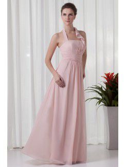 Chiffon Halter Column Floor Length Prom Dress