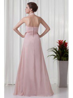 Chiffon Halter Column Floor Length Prom Dress