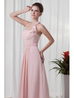 Chiffon Halter Column Floor Length Prom Dress