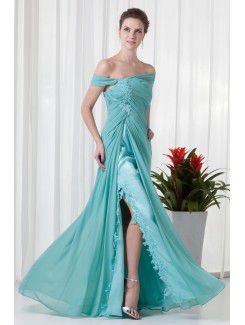 Chiffon Off-the-Shoulder Column Floor Length Embroidered Prom Dress