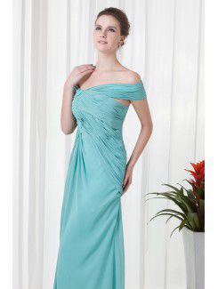 Chiffon Off-the-Shoulder Column Floor Length Embroidered Prom Dress