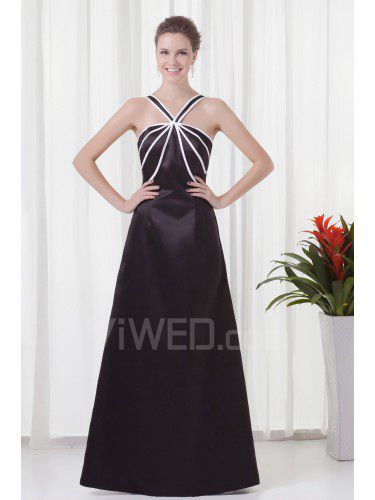 Satin Straps A-line Floor Length Prom Dress