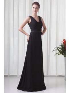 Chiffon V-Neckline Column Sweep Train Sash Prom Dress