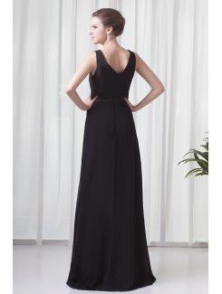 Chiffon V-Neckline Column Sweep Train Sash Prom Dress